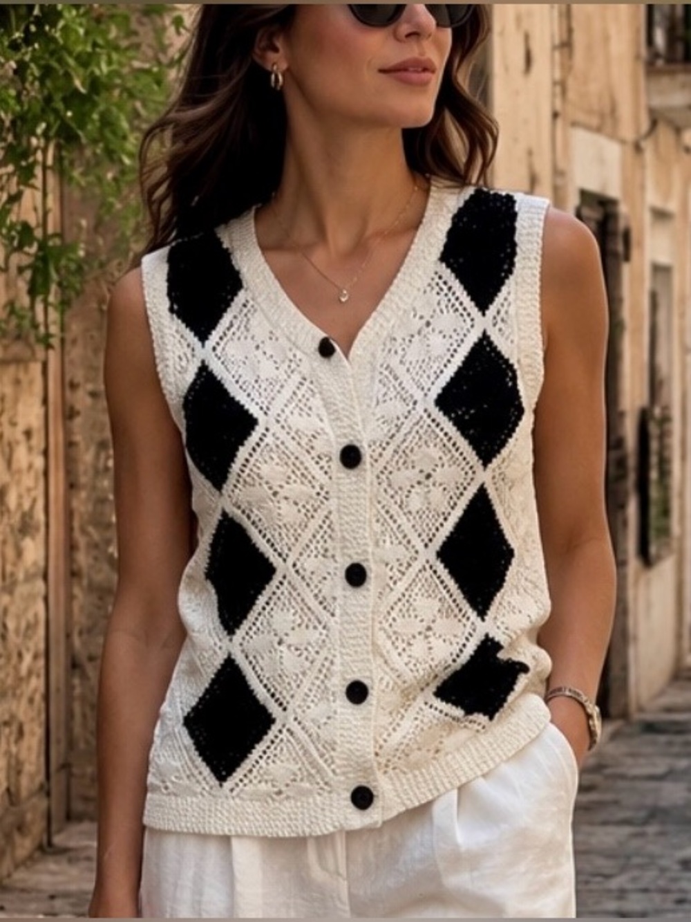 Adyson Parker Crochet Argyle Sweater Vest – NWT – Size L